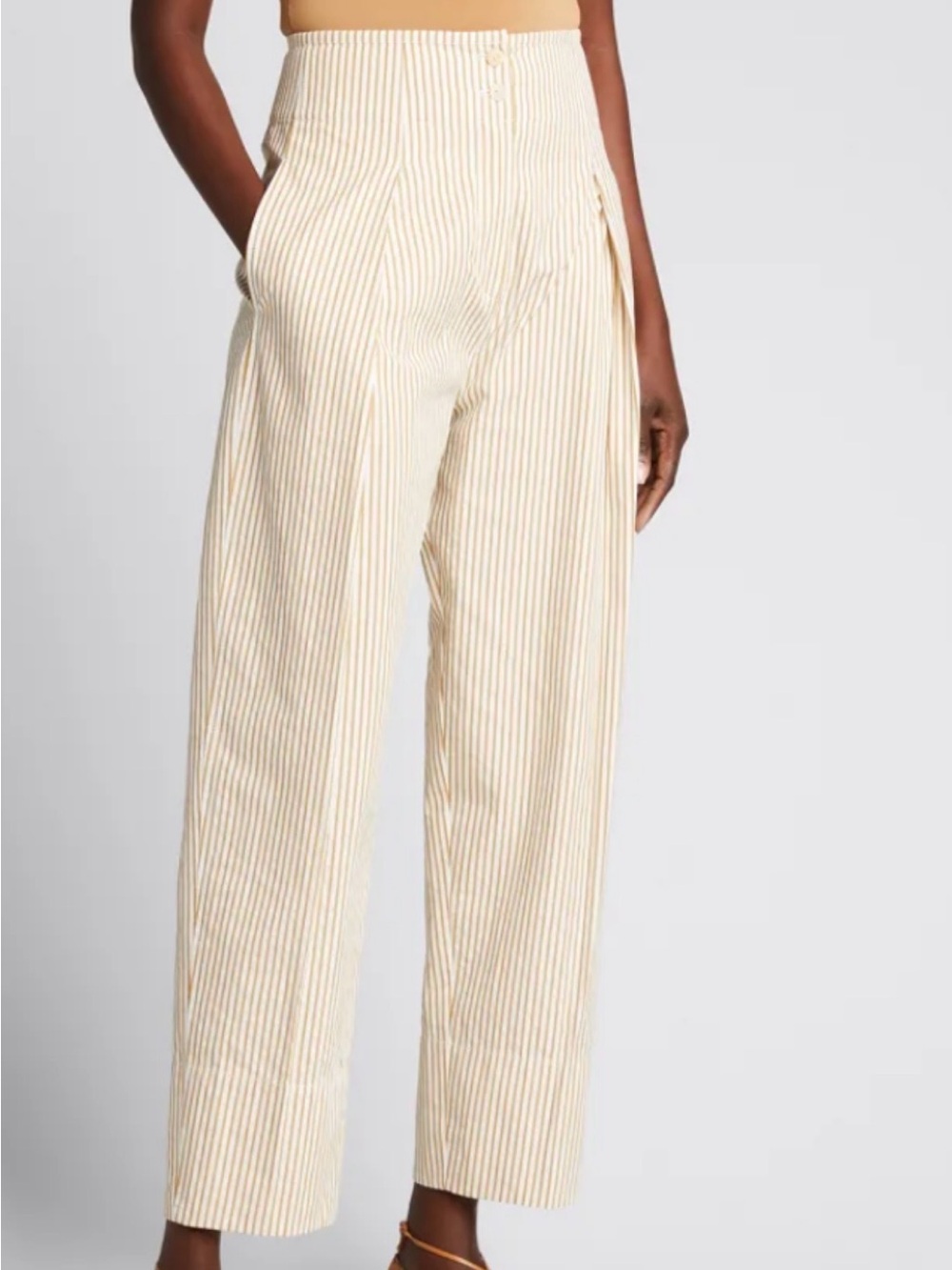 Rebecca Taylor Cream and Beige Striped High-Waist Wide-Leg Pants